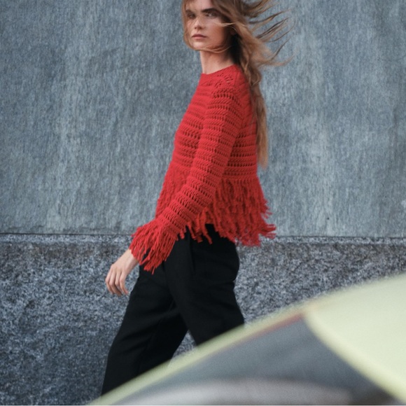 Zara FRINGED KNIT SWEATER - Picture 4 of 6